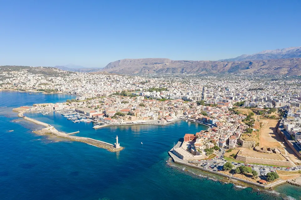 Chania: Aerial view of the Old Venetian Harbour in Chania, Greece