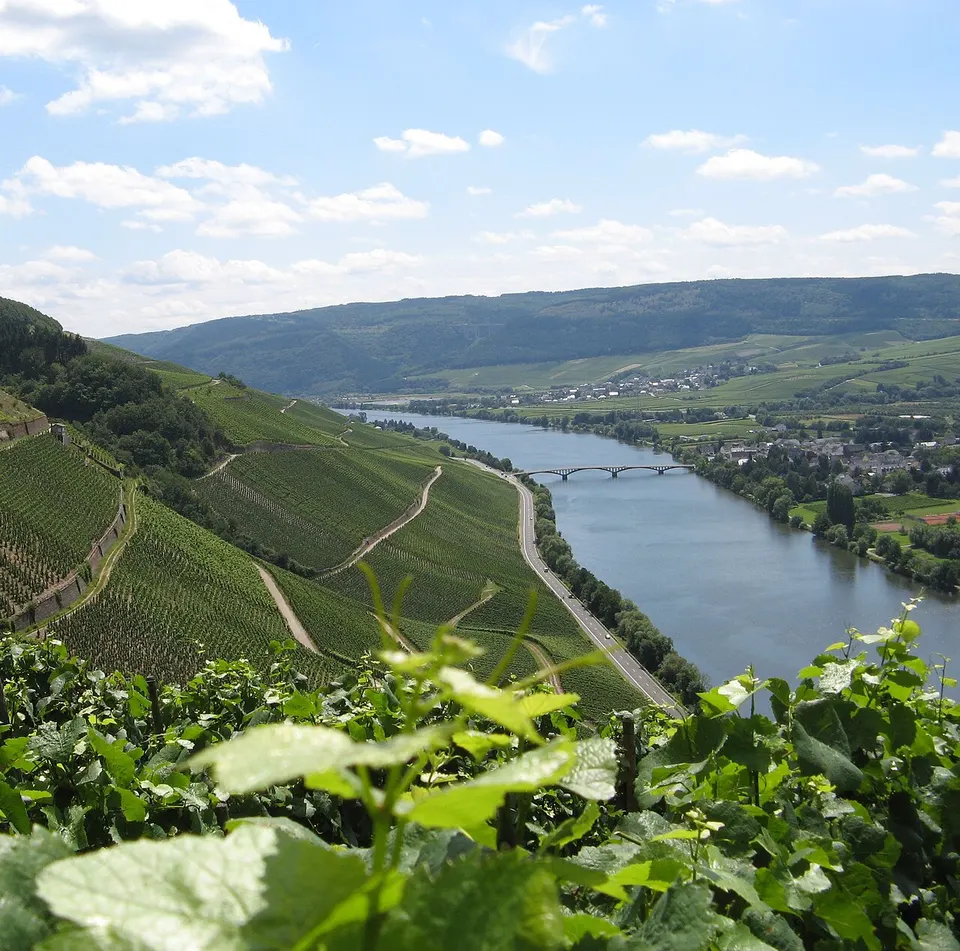 Mosel: View over the Moselle River from the Annaberg-Hill in Schweich